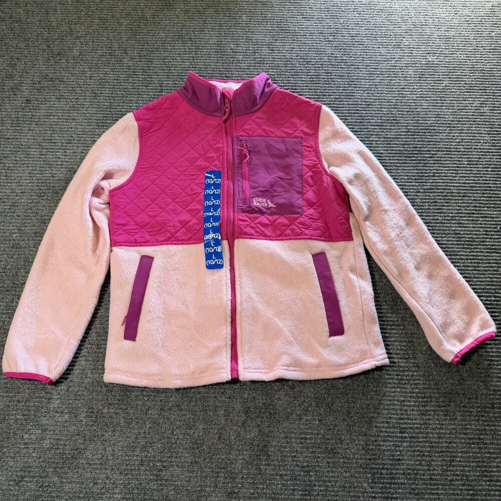 NWT Eddie Bauer Girls Polar Fleece Jacket Pink Purple L 10/12